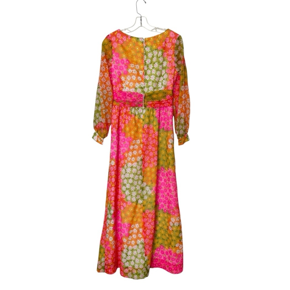 Vintage Colorful Floral Long Sleeve Maxi Dress Pink, Orange, Green - Picture 8 of 8